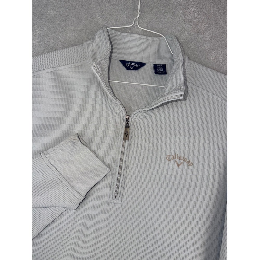 Callaway Mens Medium Waffle Knit 1/4 Zip Pullover Light Grey Golf Sweater Shirt